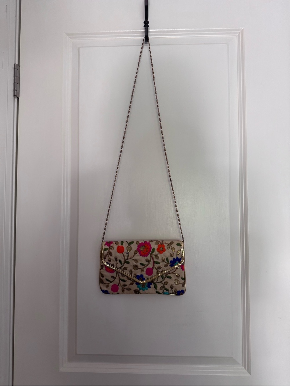 Embroidered Floral Beige Crossbody Bag
